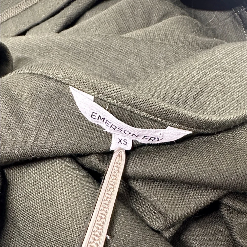 Emerson Fry Ballet Wrap Dress Adjustable Tie Waist Puff Sleeve Olive Green XS